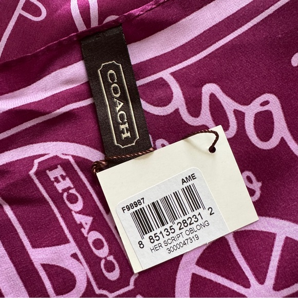NWT Coach 100% Silk Scarf, Heritage Carriage Script, Purple - Picture 2 of 7